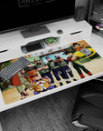 40x20 inches anime desk pad showing Goku and kid Goku on a yellow cloud meeting Naruto, Kakashi, Jiraiya.