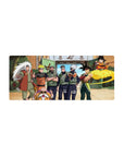 28x12 inches anime mouse pad with Naruto, Kakashi, Jiraiya and Goku on a yellow cloud in Konoha.