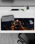 32x12 inches mouse pad featuring Ichigo in Vasto Lorde form with fiery strands and glowing eyes for raw destruction and intensity.