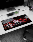 Modern 32x16 inches mouse pad with Survey Corps and Wings of Freedom, featuring intense red, black, and white splashes for power.