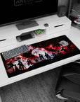 Artistic 36x16 inches mouse pad featuring Survey Corps, red and black chaos, with Wings of Freedom for a striking AOT design.