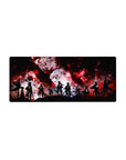 Mouse pad featuring Survey Corps, 28x12 inches, with Wings of Freedom shining through intense red, black, and white splashes.