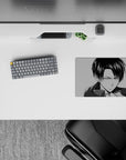 14x10 inches mouse pad featuring Levi Ackerman, with a manga-style monochrome design that embodies his fierce determination and strength.