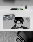 28x12 inches mouse pad with Levi Ackerman in a manga-style monochrome design, perfect for fans of his strength and discipline.