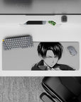 32x12 inches mouse pad with Levi Ackerman in a manga-style monochrome design, perfect for fans who admire his discipline and strength.