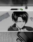 40x20 inches mouse pad showcasing Levi Ackerman, with a monochrome manga design that embodies his discipline, power, and precision.