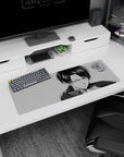 Artistic 32x12 inches mouse pad featuring Levi Ackerman, showcasing his fierce determination and precision in a manga-style monochrome design.