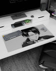 Modern 32x16 inches mouse pad with Levi Ackerman in a manga-style monochrome design, showcasing his fierce determination and strength.