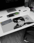 Artistic 36x16 inches mouse pad showcasing Levi Ackerman in a manga-style monochrome design, embodying his sharp precision and power.