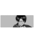 Compact 32x12 inches mouse pad featuring Levi Ackerman, with a monochrome manga design that embodies his sharp precision and power.