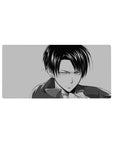 Mouse pad with Levi Ackerman, 32x16 inches, in a manga-style monochrome design, reflecting his fierce determination and discipline.
