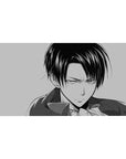 Mouse pad featuring Levi Ackerman, 40x20 inches, in a manga-style monochrome design capturing his fierce determination and sharp precision.