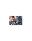 Classic Gundam-style mecha battle anime mouse pad, 14x10 inches, with sparks, debris, and laser fire.