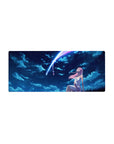 Zero Two 28x12 mouse pad from Darling in the Franxx, featuring her lost in a starry night sky with deep blues and soft pinks for an elegant, romantic vibe