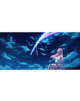 Zero Two 36x16 desk pad from Darling in the Franxx, lost in a starry night sky, merging deep blues and soft pinks for a romantic, nostalgic design