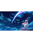 Zero Two 40x20 desk pad from Darling in the Franxx, featuring her lost in a starry night sky with deep blues and soft pinks for a celestial, romantic vibe