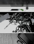 40x20 inches high-contrast black ink and bright white anime mouse pad, dramatic manga panel energy and clean chaos.