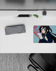 Blue stripe anime mouse pad 14x10 inches with punchy red lettering, cute-study vibe, smooth tracking feel.
