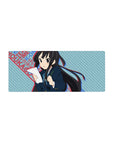 28x12 inches anime girl mouse pad with blue stripes, red lettering, and layered poster-style graphics.