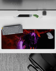 32x12 inches mouse pad with Sung Jin-Woo design, featuring fiery red backdrop and purple energy for a bold, intense, and powerful look.