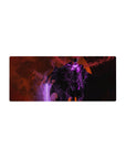 Mouse pad featuring Sung Jin-Woo design, 28x12 inches, with fiery red backdrop and purple energy for a dramatic, dynamic, and bold visual.