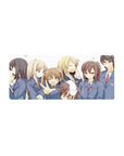 28x12 inches anime girl mouse pad with school-uniform squad, winking peace sign, drifting pink petals.