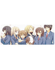 32x12 inches anime girl mouse pad with school-uniform friends, wink and peace sign, drifting petals.
