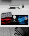 Intense 32x12 mouse pad with Gojo Satoru's red and blue clash from Jujutsu Kaisen for gaming enthusiasts