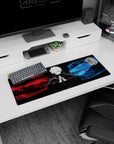 Striking Gojo Satoru artwork on 32x12 Jujutsu Kaisen mouse pad perfect for fans of cosmic power