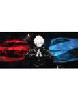 Jujutsu Kaisen desk pad 36x16 with Gojo Satoru's red and blue clash for an immersive anime-inspired setup