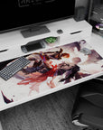 40x20 inches anime desk pad showing orange-haired fighter vs silver-haired rival, blades crossed midair.