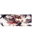 Anime mouse pad 32x12 inches with mid-air sword duel, capes and wings, ink-splash action art.