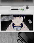 32x16 inches desk mat in navy and lavender tones, calm serious vibe, soft hoodie, smooth tracking.