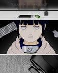 40x20 inches Naruto desk pad in deep navy and pale lavender, calm serious mood, clean lines.