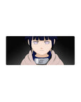 28x12 inches anime mouse pad with Hinata Hyuga portrait, minimal background, Leaf headband detail.