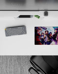 Neon purple and moonlit blue 14x10 inches anime mouse pad with gunmetal shine and dark vibe.