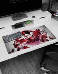 32x16 inches Date A Live Tokisaki Kurumi mouse pad, twin-tails and lace dress amid red sparks and dark swirls.
