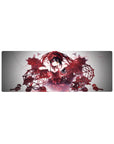32x12 inches anime girl mouse pad with twin-tail heroine, crimson lace, black ribbons, sci-fi glitch accents.