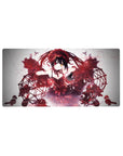 32x16 inches anime girl mouse pad with twin-tail design, crimson lace, black ribbons, and sci-fi glitch lines.