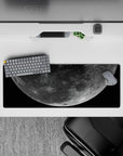 Deep black and dusty gray 32x12 inches mouse pad with soft silvery glow for a calm night-sky vibe.