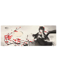 Gothic cute anime girl mouse pad 32x12 inches with black lace dress, roses, and raven hair.