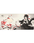Gothic-cute anime girl desk pad 36x16 inches with raven-haired doll, black lace dress, red roses.
