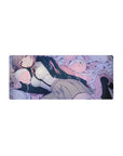 Pastel anime girl mouse pad 28x12 inches with plush bunnies, pink dots, and GAME OVER text.