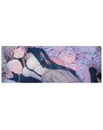 Pastel anime girl mouse pad 32x12 inches with plush bunnies, pink dots, and GAME OVER text.