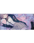 36x16 inches anime girl desk pad with pastel bunnies, pink dots, and GAME OVER gamer theme.