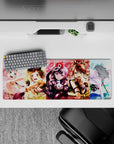32x12 inches pastel yellow-pink-blue anime desk mat, bright loud playful vibe with sparkly Welcome accents.