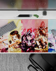 Pastel yellow-to-pink-to-blue anime girl desk pad 40x20 inches, bright loud cute stage vibe.