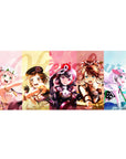 BanG Dream! anime girl desk pad 36x16 inches with five girls, Welcome text, lace and ribbons.