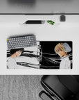 28x12 inches black-and-white anime mouse pad with ink-brush textures, high-contrast minimalist mood.