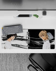 32x12 inches anime mouse pad in stark black-and-white, moody minimal brush textures and tension.